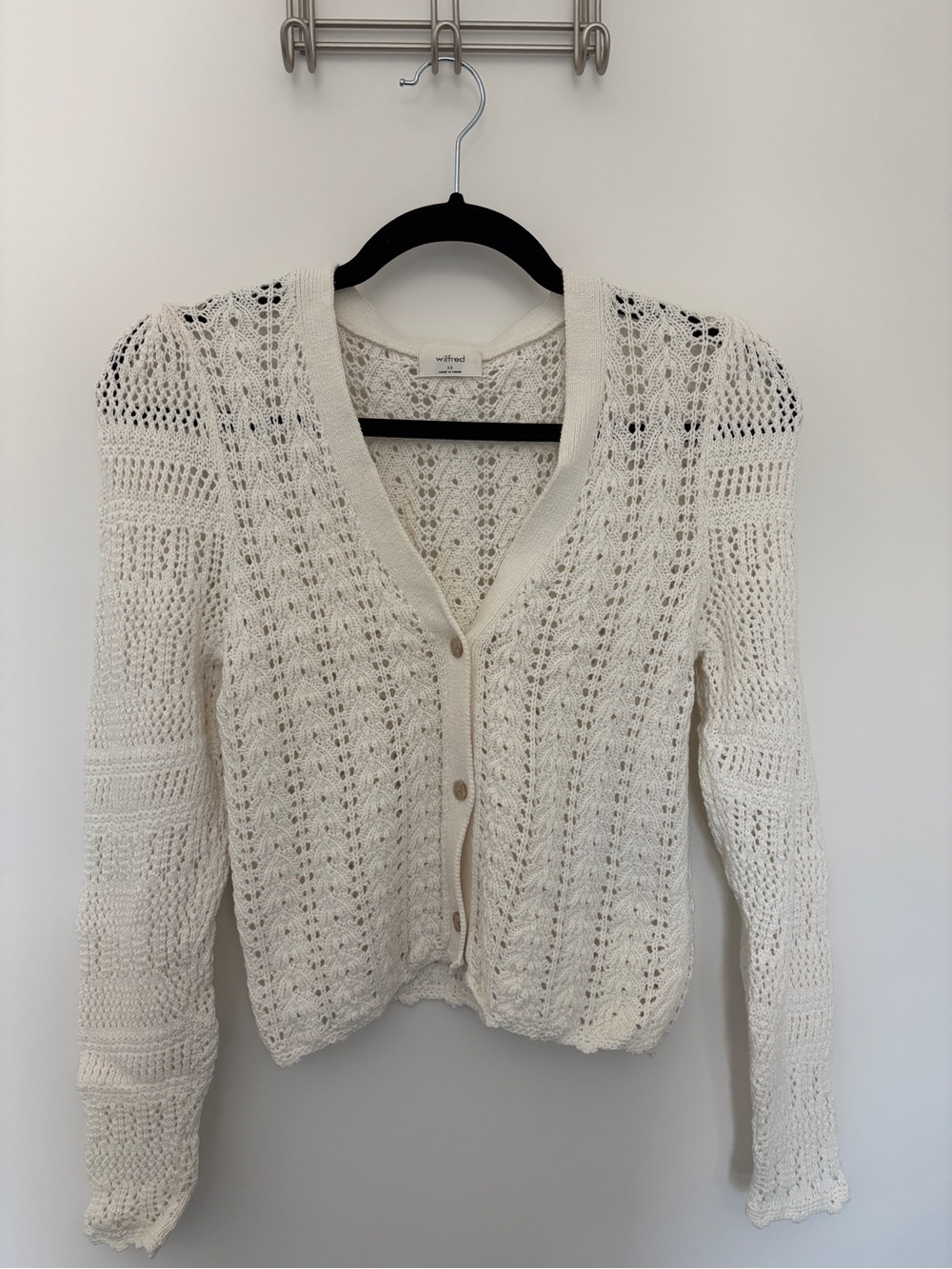Aritzia Cream Openwork Crochet Button-Up Cardigan